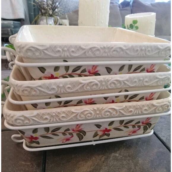 Temp Tations 9pc Casserole Bakers Set 2.5, 2.0 & 1.5qt Magnolia Design Embossed - Picture 11 of 12